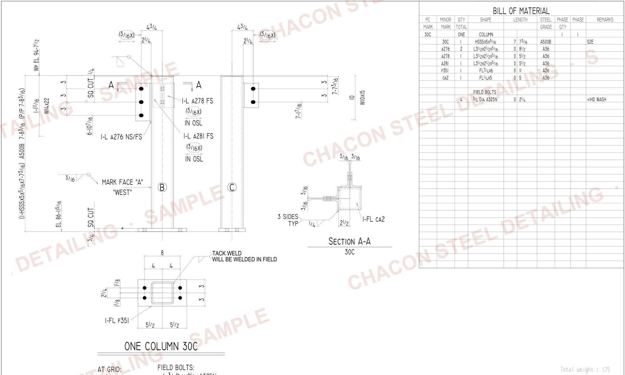 Column shop drawing