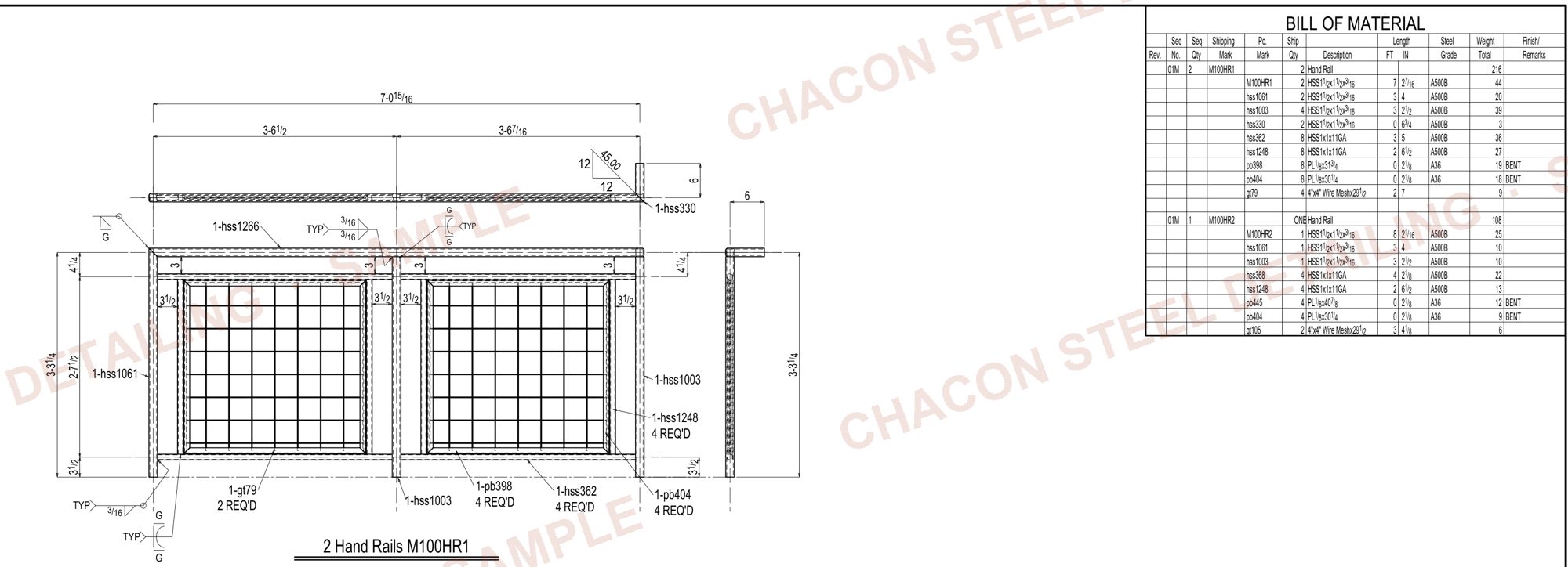 Handrail shop drawing